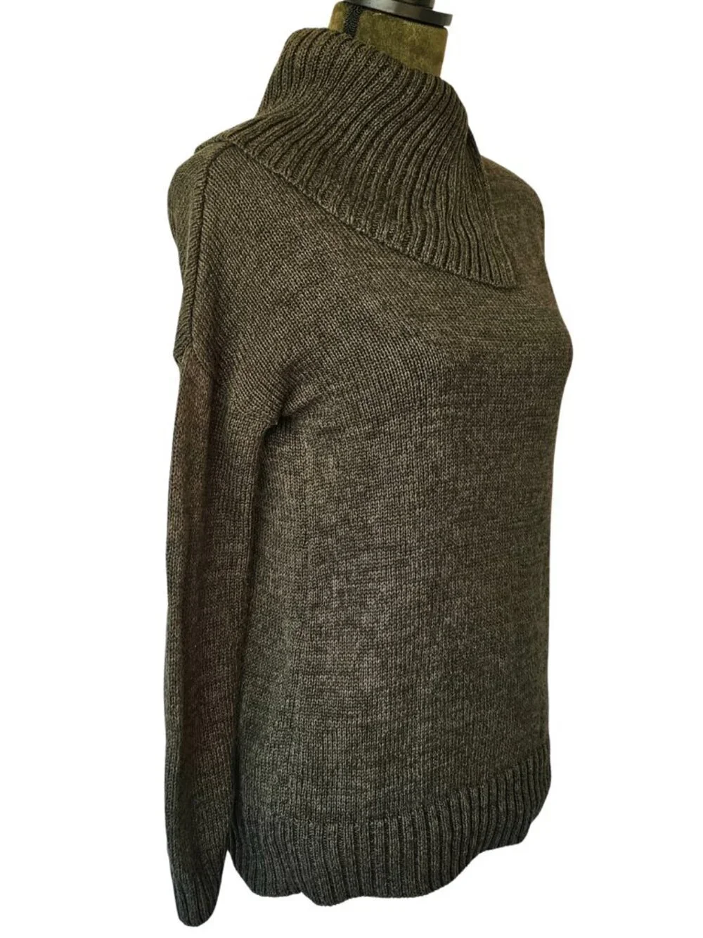 Matty M Assymetric Cowl Neck Sweater, Olive Green, Size S - Picture 2 of 7